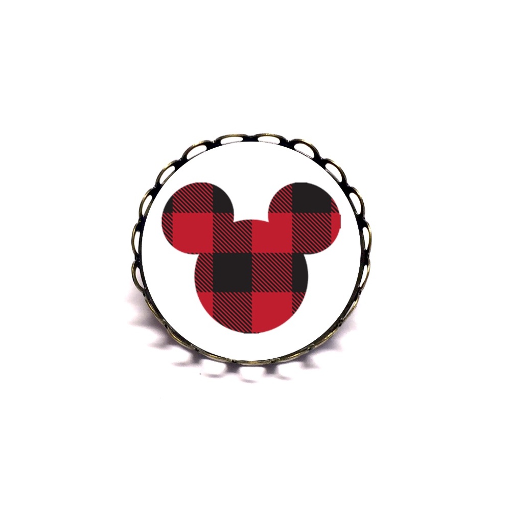 Buffalo Plaid Mouse Brooch Pin